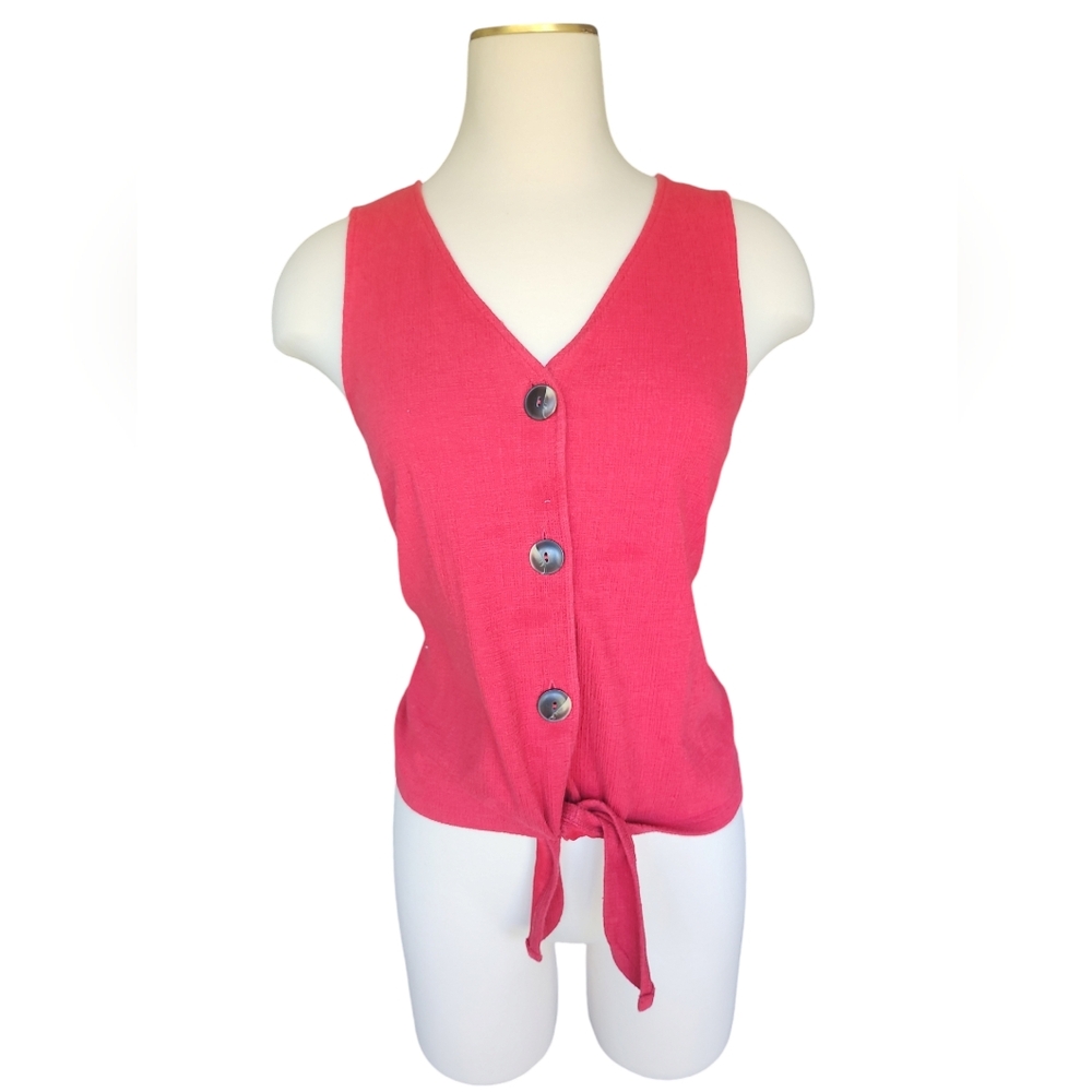 red button up vest top